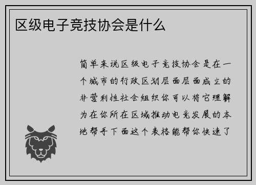 区级电子竞技协会是什么