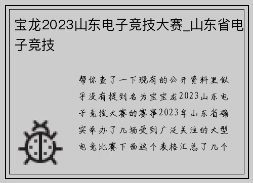 宝龙2023山东电子竞技大赛_山东省电子竞技